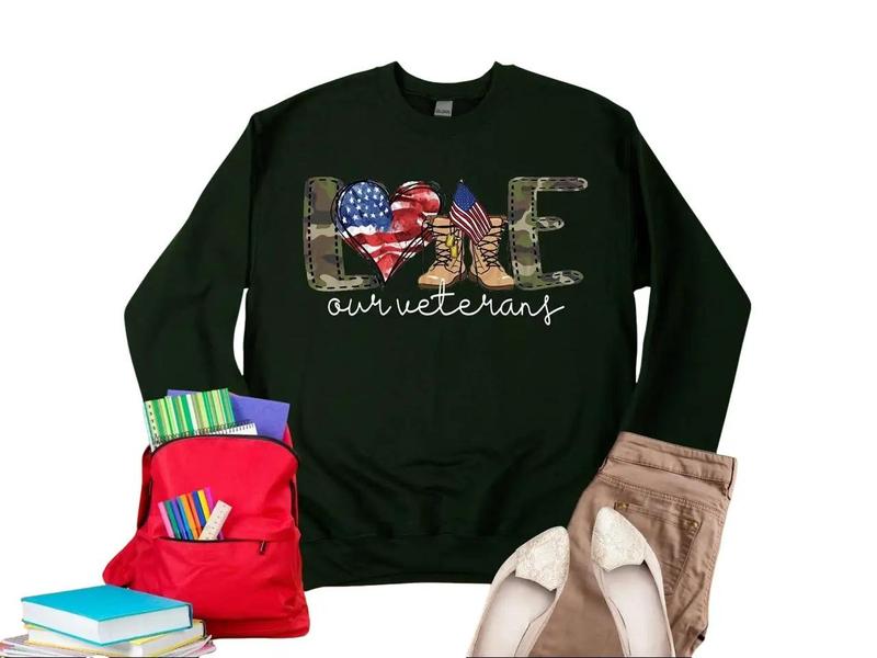 Love Our Veterans Sweatshirt, Memorial Day Sweatshirt T-shirt Hoodie, Independence Day Gift, American Flag... (Image 4)