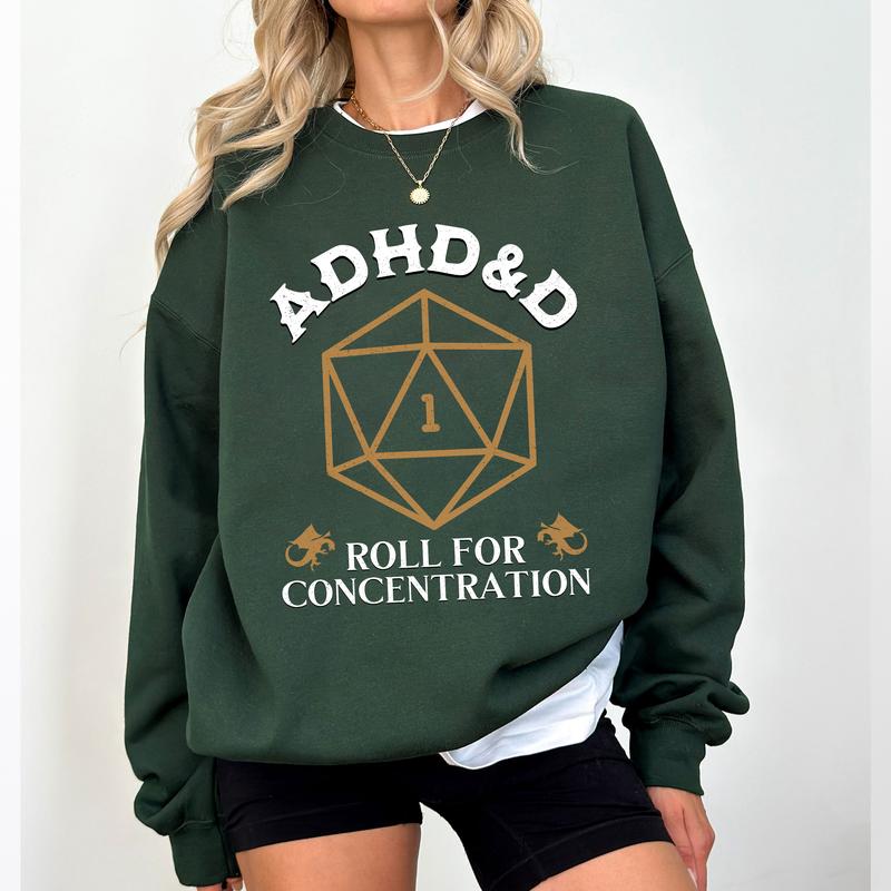 ADHD&D Roll for Concentration Shirt, ADHDd Unisex Tee Shirt, D&D T-shirt, Vintage Tee, Sweatshirt Hoodie