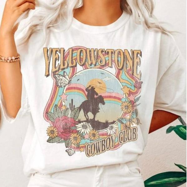 Retro Yellowstone Shirt, Vintage Cowboy TShirt, Boho Tee, Montana Ranch Tee, Country Western Cowgirl Shirt, Horse Lover Gift Comfort Cotton