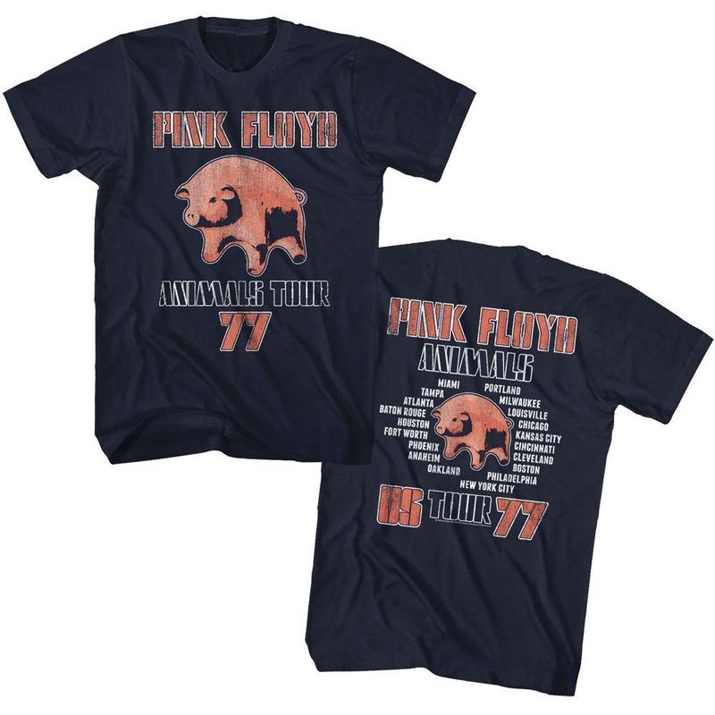 Vintage Pink Floyd Animals Tour 1977 Cities Navy Music Band Shirt Tour Concert Rock Band Album Concert Merch, Gift For Fan, Trendy Tee, Graphic Single