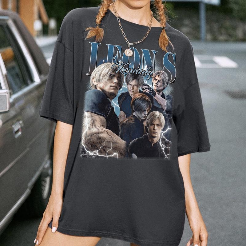 Leon Kennedy Vintage T-Shirt, Leon S.Kennedy Resident Evil Shirt, Gift For Gaming Lovers Casual Clothing Fabric Menswear Sweatshirts
