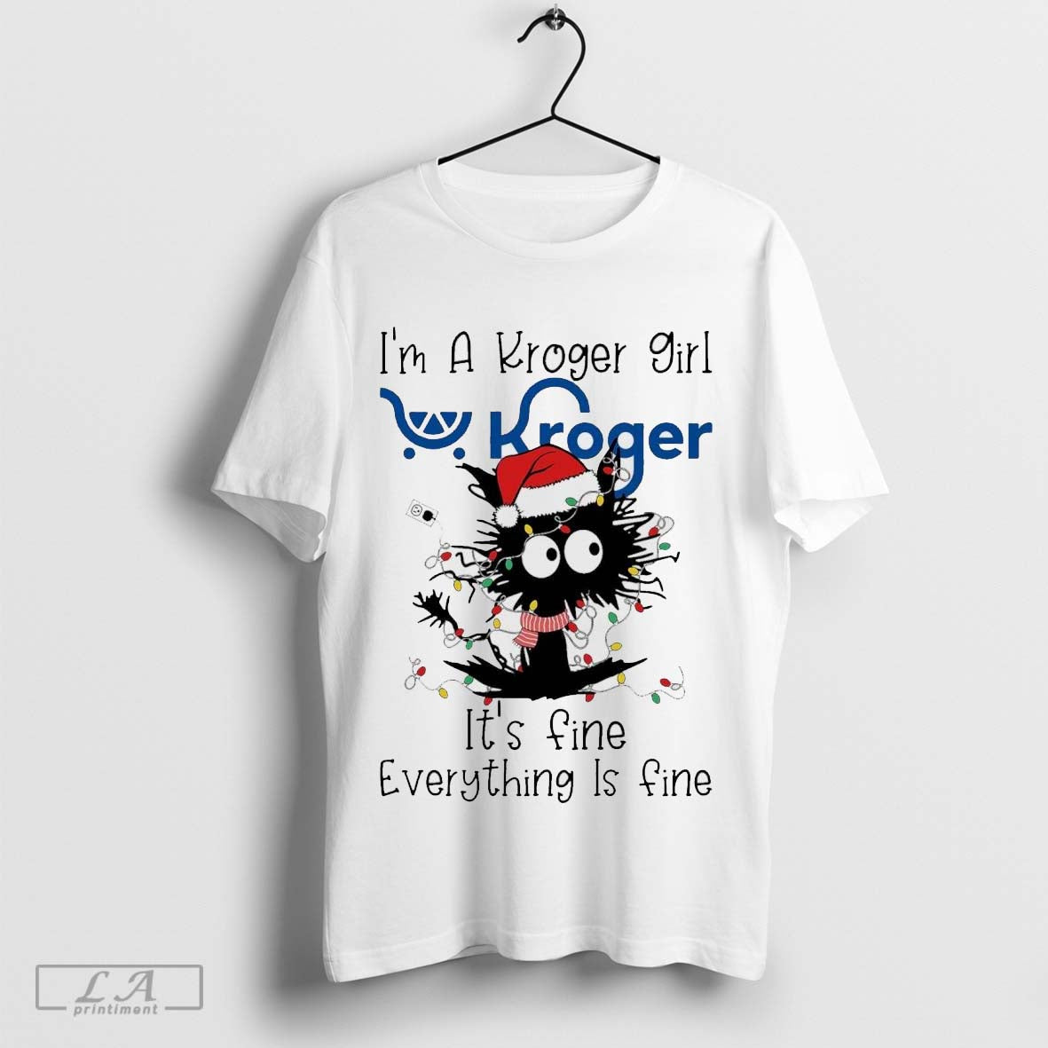 Official Santa black Cat I’m a Kroger girl it’s fine everything is fine christmas light shirt Hoodie Sweatshirt