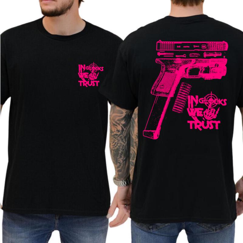 NEW Design Glock ,In Glock We Trust Skeleton 2 Side Tshirt,Vintage Tee,Unisex,Glock Tee,Glock Pink Color ,For Her,For Him tshirt for women