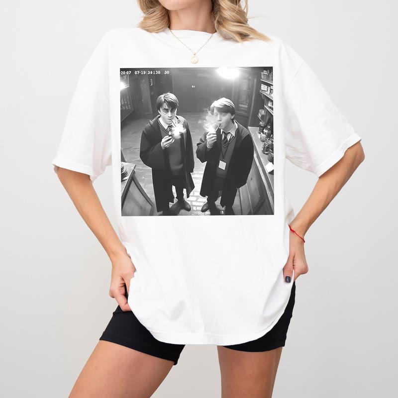 Harry and Ron Smoking T-Shirt, Wizarding Fan Funny 90s Vintage Meme T-Shirt, Potterhead Christmas, Birthday Gift Potter Book Funny 90s Vintage Meme