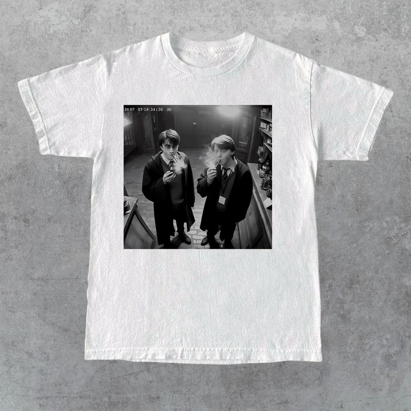 Harry and Ron Smoking Shirt Potter Tshirt, Wizarding Fan Shirt, Potterhead Christmas Birthday Gift, Funny 90s Vintage Meme Shirt