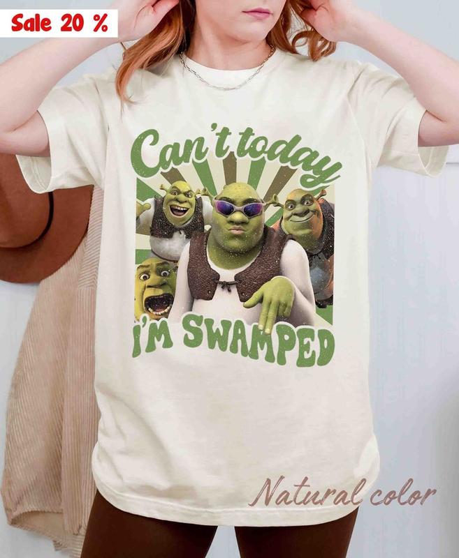 Vintage Can't Today I'm Swamped Tee, Shrek Meme T-Shirt for Humor Lovers, Trendy Relaxed Gift Outfit, Must Have Unisex Graphic Apparel