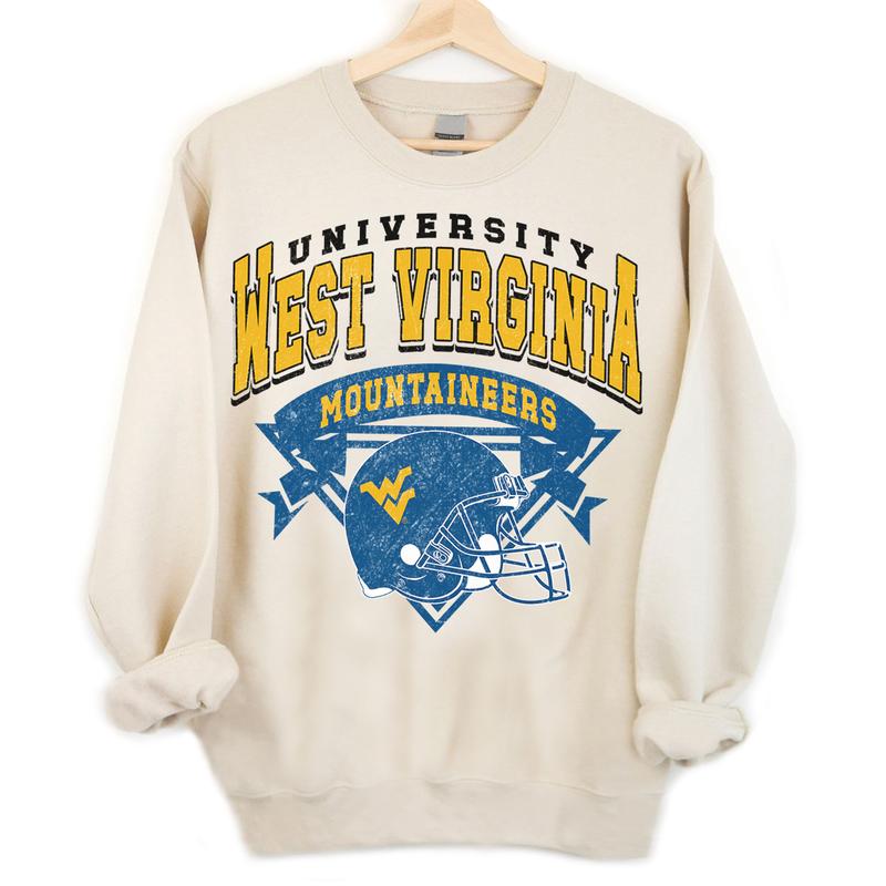 West Virginia Mountaineers Vintage Football NCAA Sweatshirt - Tshirt - Hoodie, West Virginia University Unisex Football NCAA Shirt, Unisex Vintage NCAA Shirt, Classic Football Shirt, Gifts For Football Fan Sport, Cotton, Sweatshirt,Casual Clothing