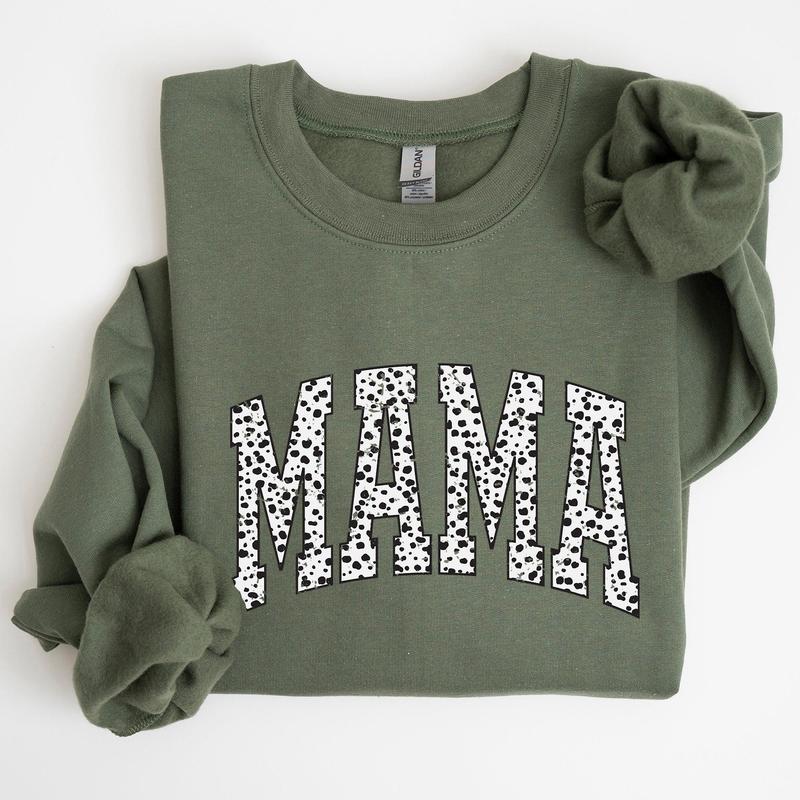 Mama, Dalmatian Print, Varsity, Retro, Vintage Sweatshirt, Crew Neck, Women's, Crewneck
