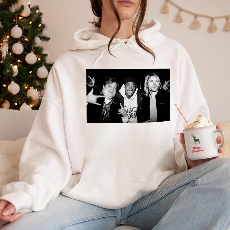 Chris Farley Tupac Shakur And Kurt Cobain Partying Unisex Men's Cotton Crew T-Shirt Vintage 90S Streetwear Hip Hop Best Seller 2Pac, Unisex Cotton Gra