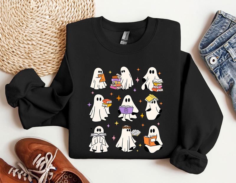 Ghost Reading Books Shirt, Bookish Halloween Shirt, Halloween Teacher Gift, Librarian Halloween Shirt, Ghost... (Image 4)