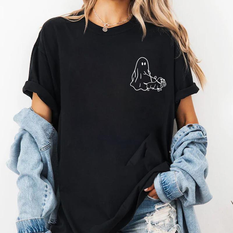 Cute Ghost Dog Shirt, Halloween Party Shirt, Dachshund Halloween Clothing, Fall Graphic Tee, Autumn Shirt,... (Image 2)