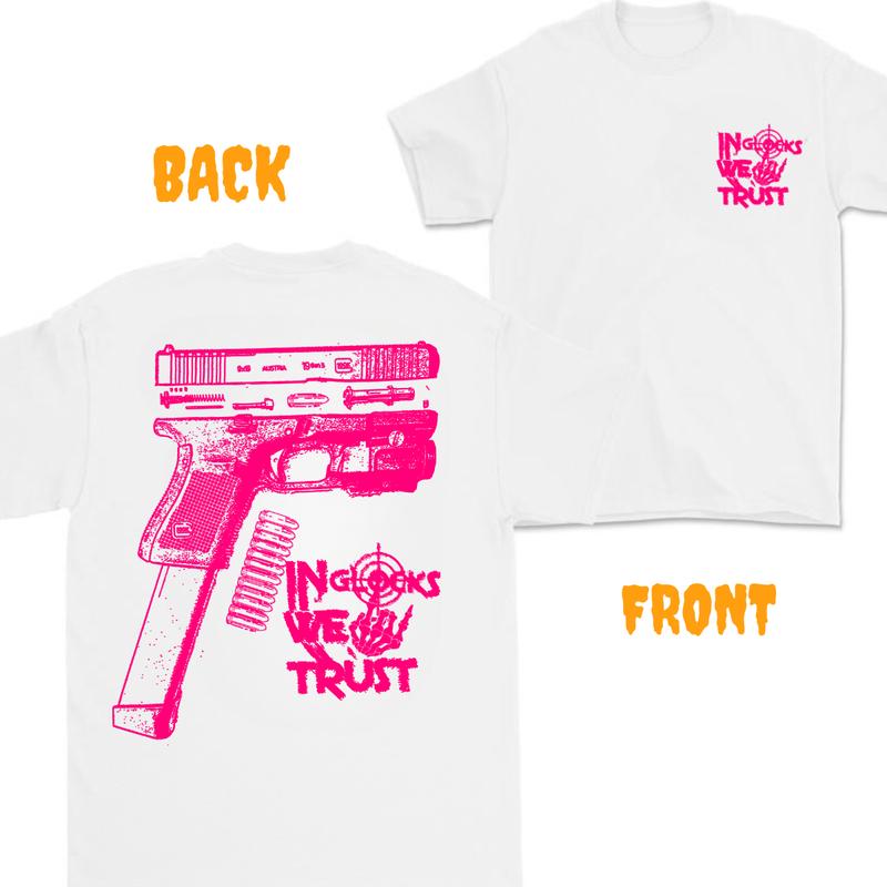 NEW Design Glock ,In Glock We Trust Skeleton 2 Side Tshirt,Vintage Tee,Unisex,Glock Tee,Glock Pink Color ,For Her,For Him tshirt for women