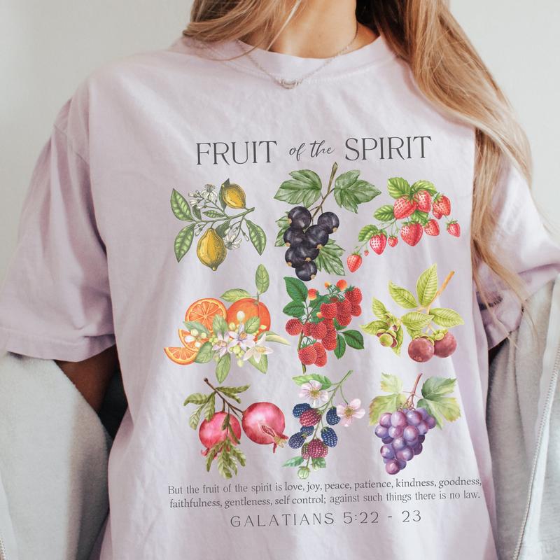 Fruit of the Spirit Christian Tshirt, Vintage Aesthetic Bible Verse Shirt, Retro Fruit Art, Jesus Faith Apparel, Summer Garden Gift Idea, Unisex Cotto