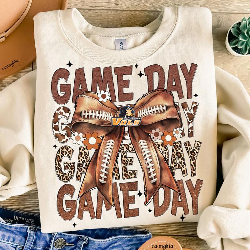 Vintage Tennessee Vols Football Coquette Bow Game Day Shirt, Gameday Women's Sweatshirt, Tis the Football Season Shirt Cotton Fit Top Womenswear
