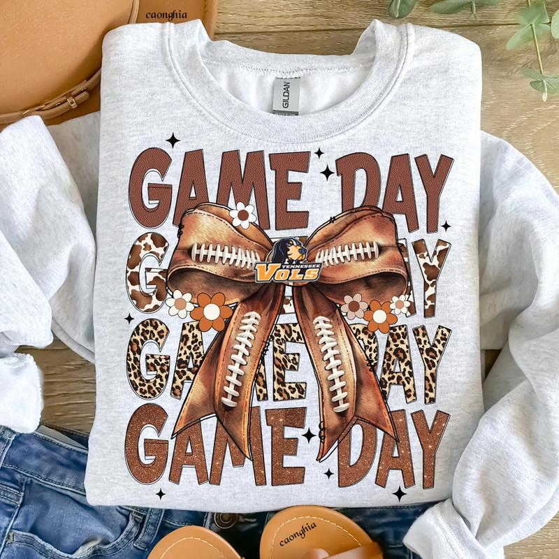 Vintage Tennessee Vols Football Coquette Bow Game Day Shirt, Gameday Women's Sweatshirt, Tis the Football Season Shirt Cotton Fit Top Womenswear