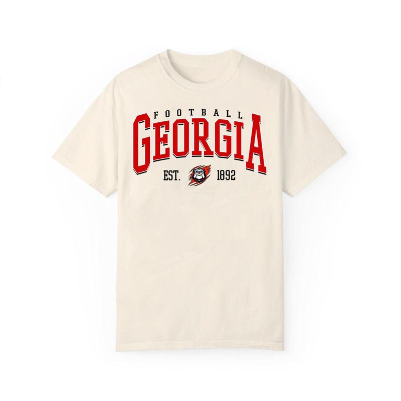Georgia tshirt Vintage Georgia Bulldogs Football, Shirt Vintage 80s Retro Top Cotton Fabric Classic Menswear Collar Decoration