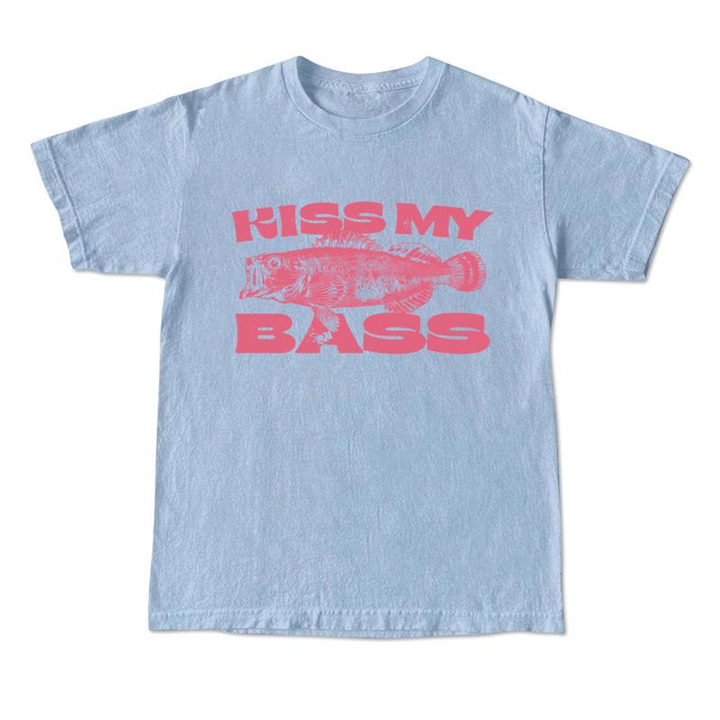 Kiss My Bass Vintage Style Fishing T-Shirt, Fisher Graphic Shirt Pink Design Limited Edition Menswear Birthday Christmas Day Menswear Birthday