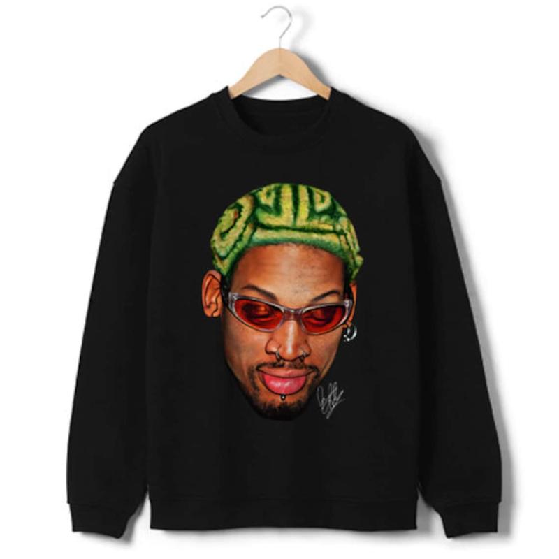 Dennis Rodman Zig Zag Green Hair Rodzilla 90's Vintage Design T-Shirt, Dennis the Menace Sweatshirt, The Worm, Music Lover Hoodie, Hip Hop Sweater, Ra