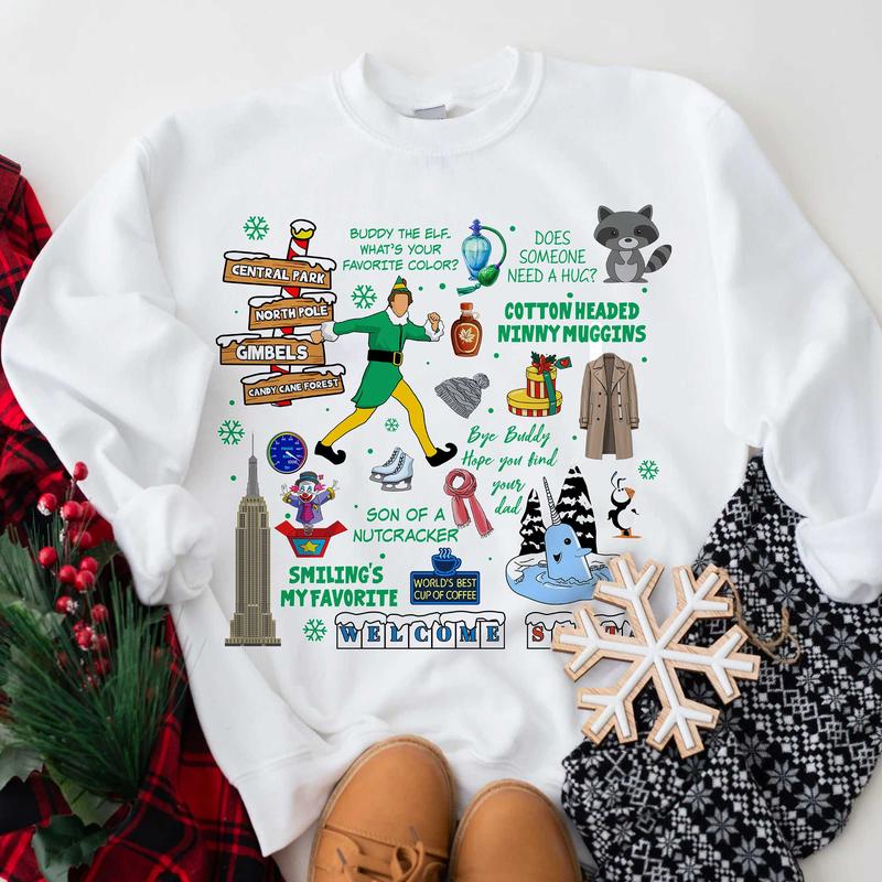 Vintage Elf Christmas Movie Sweatshirt, Elf Christmas Sweater, Xmas Classic Movie 90s, Christmas Movie Ugly Christmas Sweaters Classic Fabric