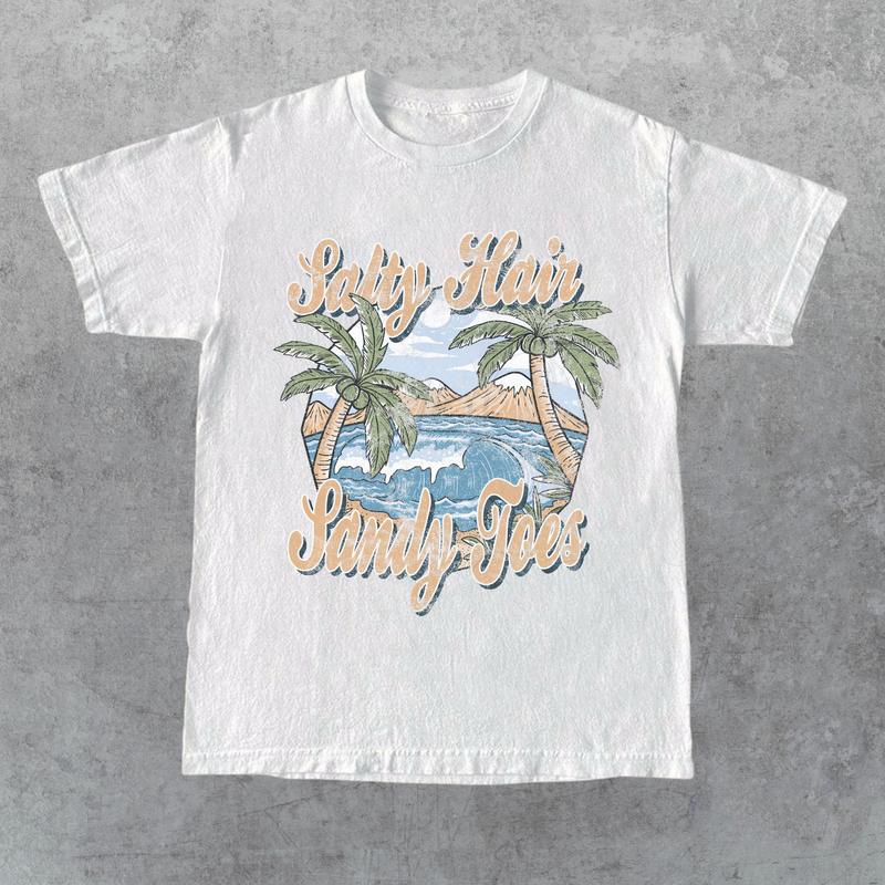 Retro Beach Surfer Graphic T-Shirt, Vintage Salty Hairs Shirt, Surfer Tee, Beach Life Shirt, 90s Beach Surf Shirt,  Unisex Tee