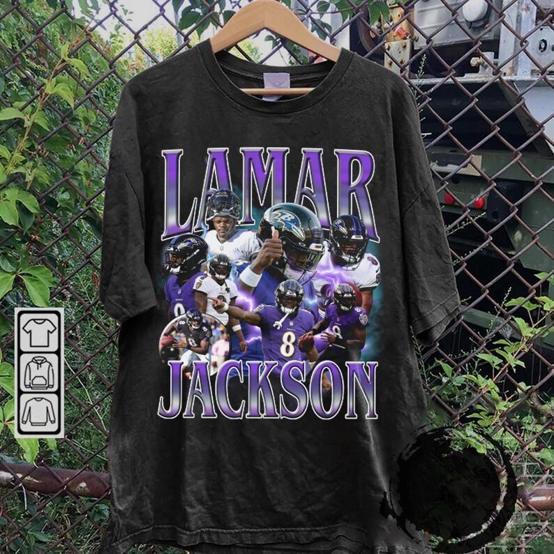 A unisex vintage-style Lamar Jackson football shirt with a 90s graphic design, perfect as a gift