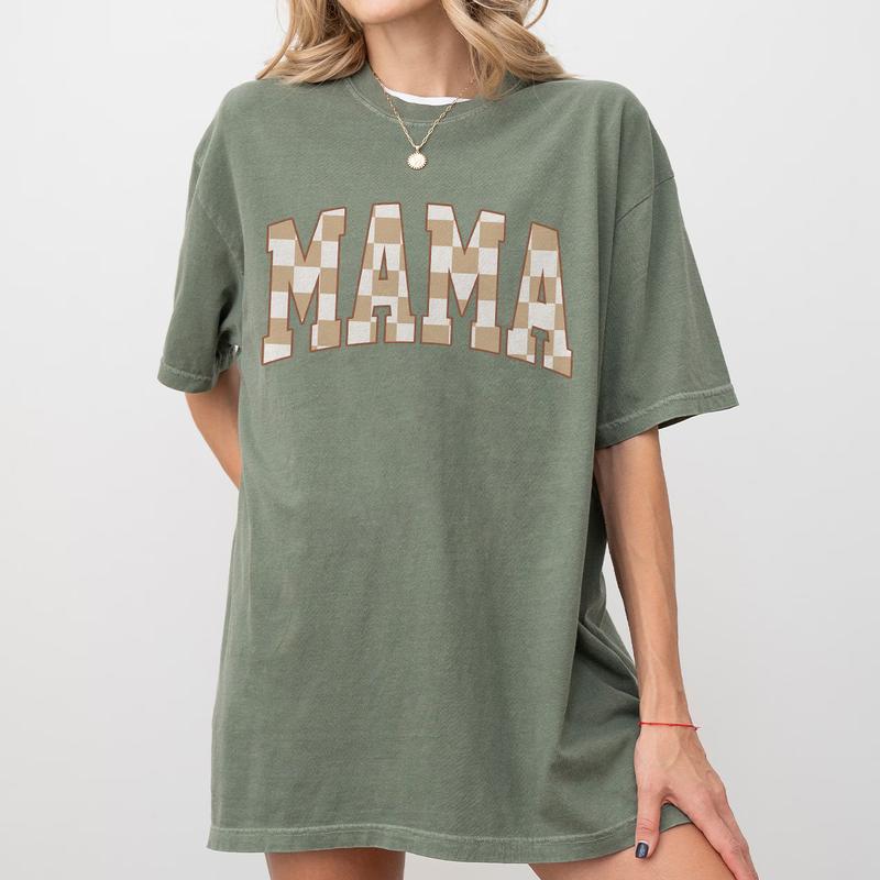 Retro Mama Shirt, Comfort Colors Checkered Mama T-Shirt, Boho Mama Shirt, Cute Mom Shirt, Varsity Letter Mama... (Image 5)
