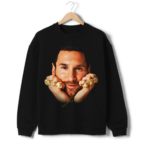 Lionel Messi 8 Ballon Gold Rings Greatest Of All Time Soccer Football T-Shirt Crewneck Cotton Menswear Soft... (Image 5)