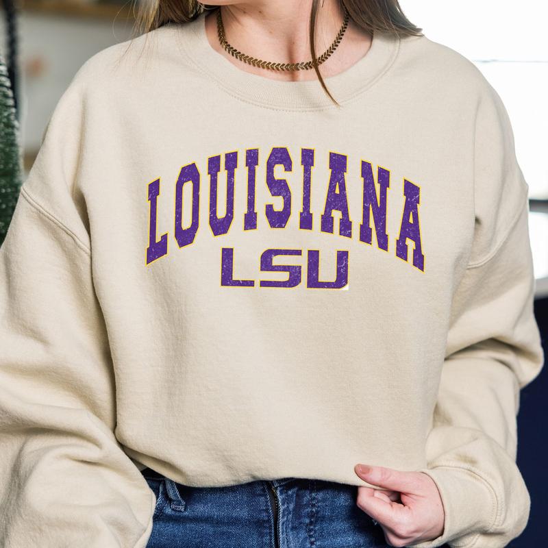 LSU Tigers Vintage Football NCAA Trendy Sweatshirt, Louisiana State University Unisex Football NCAA Shirt, Gift For Men, Gift For Girls, Crewneck, Cot