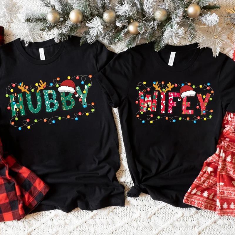 Christmas Wifey Hubby Shirt, Couple Costume 2024 Xmas T-Shirt, Matching Christmas for Husband Wife, Holiday... (Image 2)