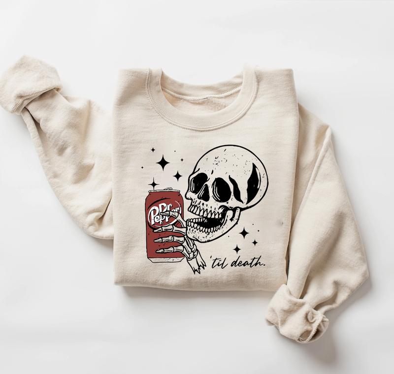 Till Death Dr. Pepper Sweatshirt, Dr. Pepper Halloween Sweatshirt, Skeleton Shirt, Vintage Soda Canned Sweatshirt, Skeleton Drinking Dr. Pepper Shirt, Dr. Pepper Sweatshirt, Retro Halloween Shirt, Dr. Pepper Gift