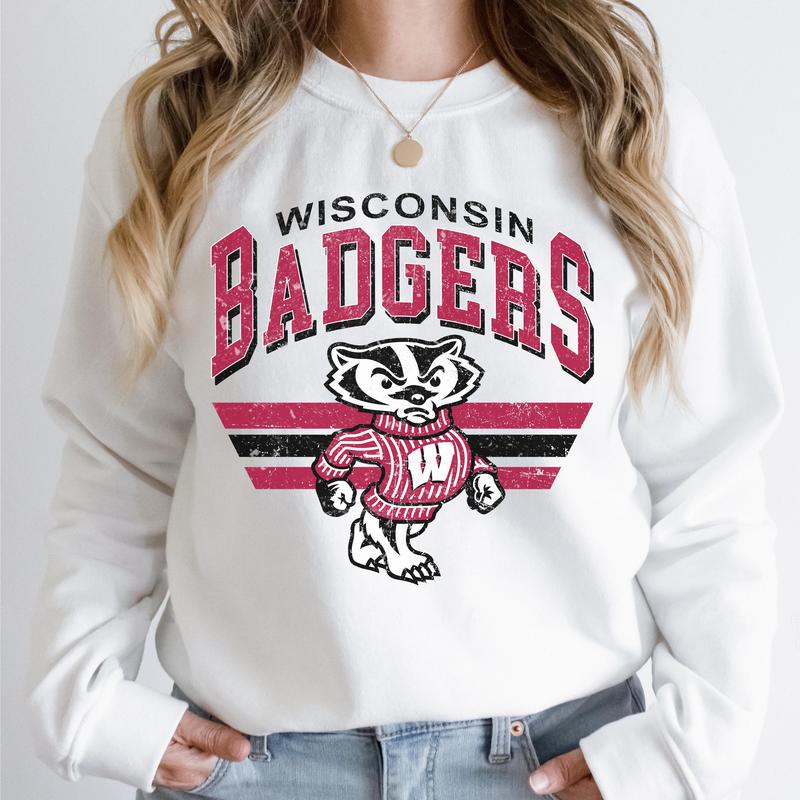 Wisconsin Badgers Vintage Football NCAA Sweatshirt, Vintage Sweatshirt NCAA, Classic Sport Sweatshirt, Gifts For Football Fan Sport