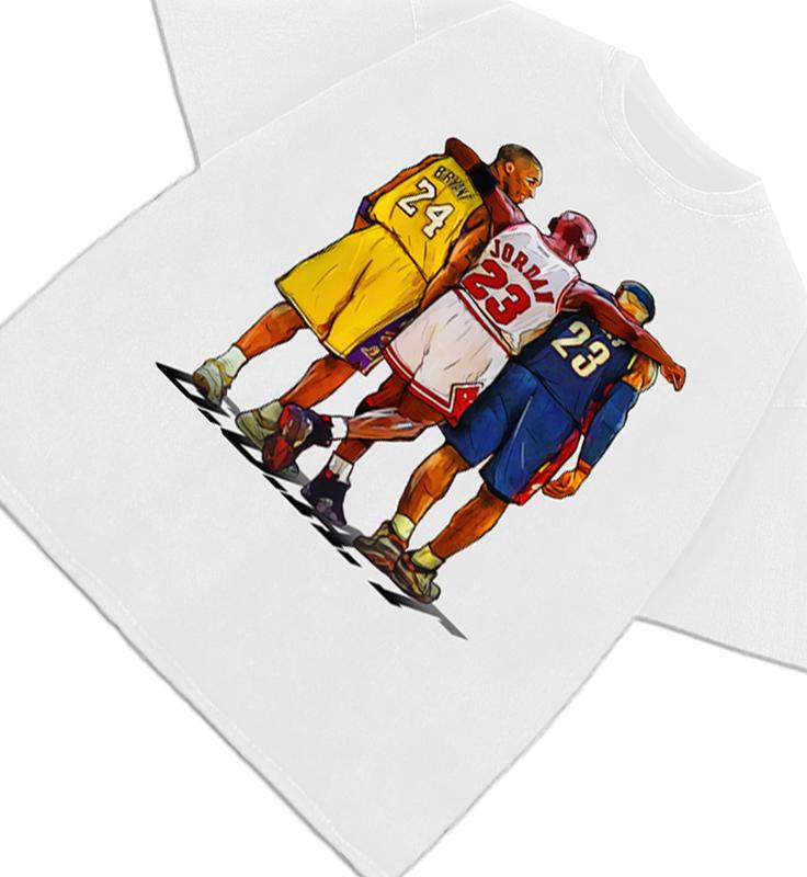 Illustrated Kobe Michael Bron Three Basketball GOAT Tribute Graphic T-Shirt Crewneck Cotton