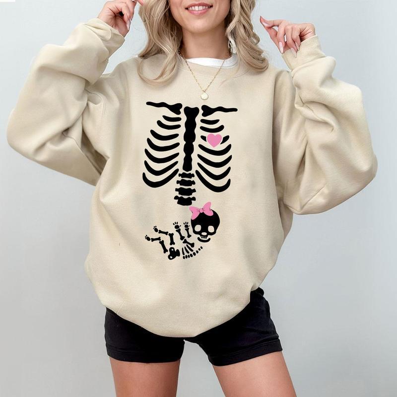 Skeleton Maternity Halloween Sweatshirt, Pregnancy Announcement Sweat 2024, Pregnant Costume, Fall New Mom... (Image 1)