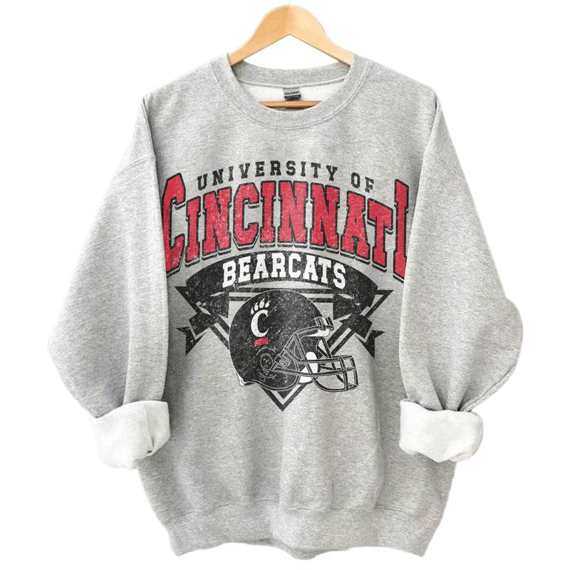 Cincinnati Bearcats Vintage Football NCAA Sweatshirt - Tshirt - Hoodie, University of Cincinnati Unisex Football NCAA Shirt, Unisex Vintage NCAA Shirt, Classic Football Shirt, Gifts For Football Fan Sport, Cotton, Sweatshirt, Casual Clothing
