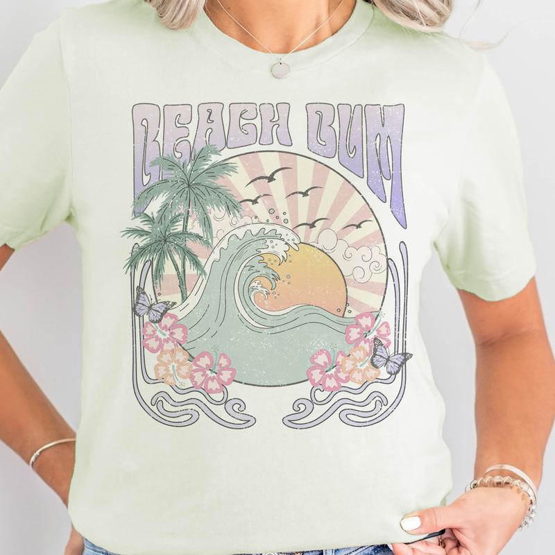 Vintage Beach Tshirts Summer Beach Tees Sand and Sun T-Shirts Summer Ocean Tees Vacation Tshirts Womens Sea Turtle Tops Retro Beach Wave Tees Short Sl