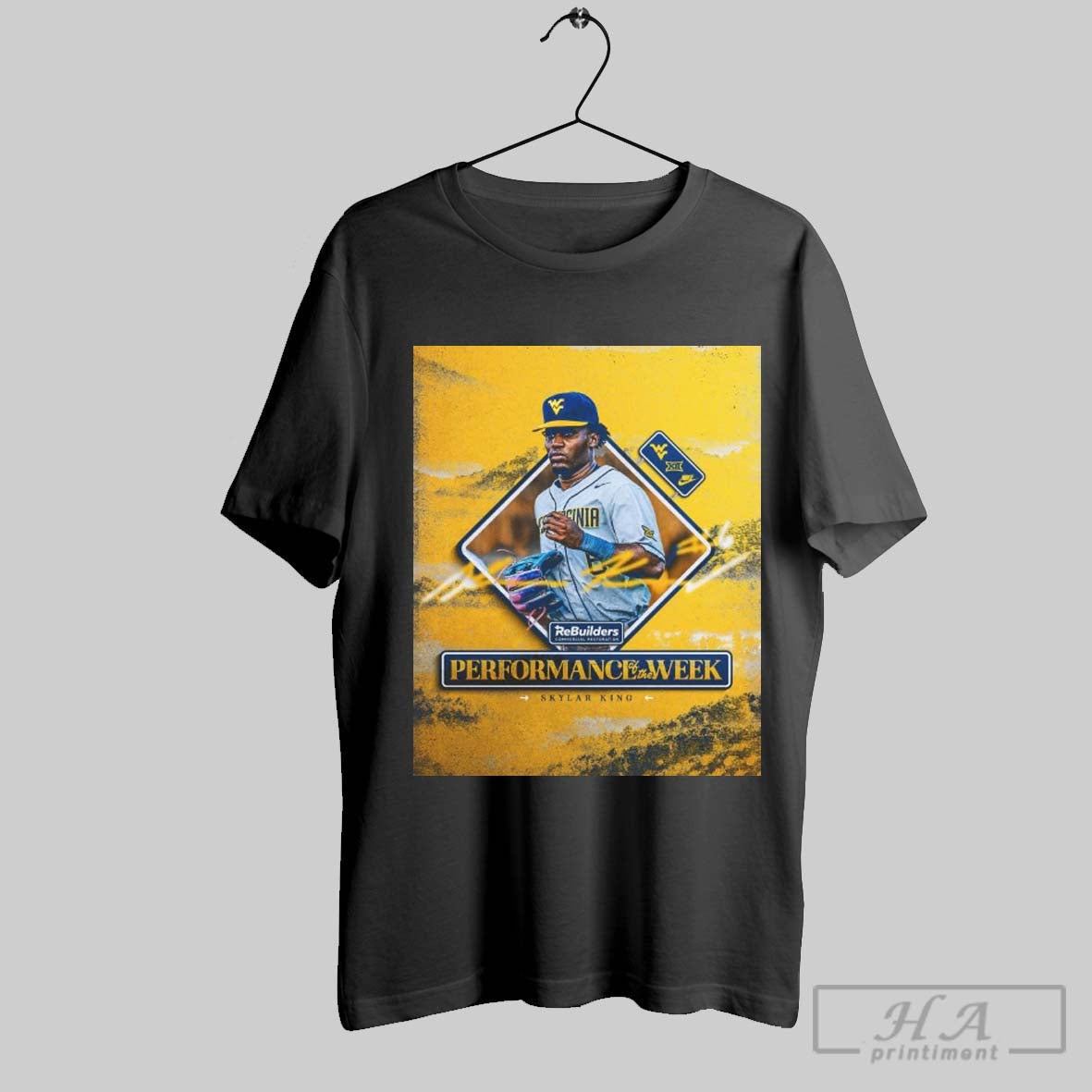 West Virginia Mountaineers Baseball Skylar King Performance Of The Week Rebuilders Commercial Restoration Poster T Shirt...