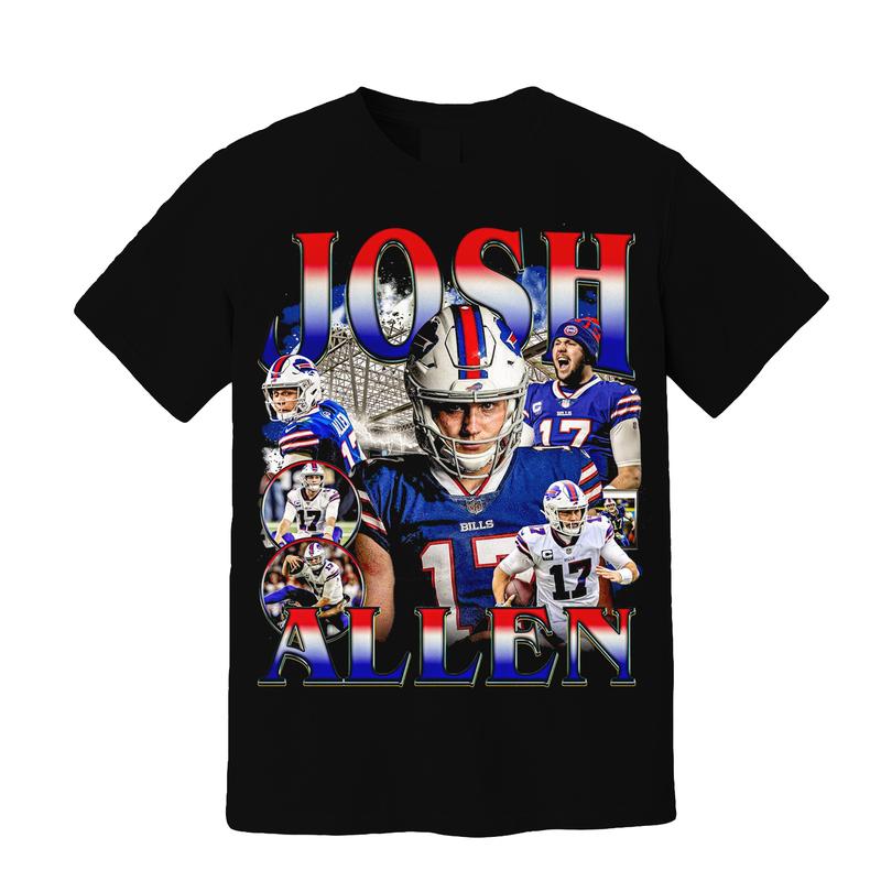 Vintage Josh Allen T-Shirt, American Football Merch, Buffalo Shirt, Perfect for Fans of Buffalo, Gildan Full Size Color