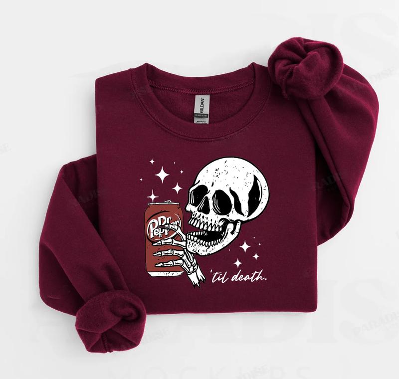Till Death Dr. Pepper Sweatshirt, Dr. Pepper Halloween Sweatshirt, Skeleton Shirt, Vintage Soda Canned Sweatshirt, Skeleton Drinking Dr. Pepper Shirt, Dr. Pepper Sweatshirt, Retro Halloween Shirt, Dr. Pepper Gift