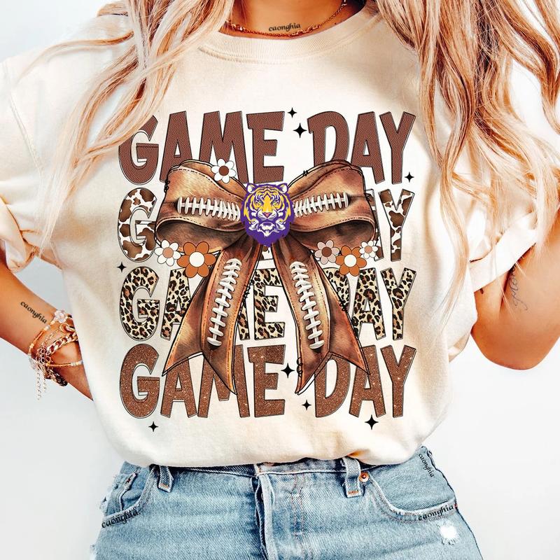 Vintage LSU Football Coquette Bow Game Day Shirt, Gameday Women's Sweatshirt Cotton Fit Top Womenswear