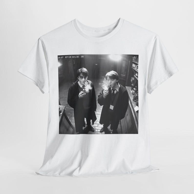 Harry and Ron Smoking Shirt Potter Tshirt Wizarding Fan Shirt Potterhead Christmas Birthday Gift Potter Book Funny 90s Vintage Meme Shirt Fabric Mensw