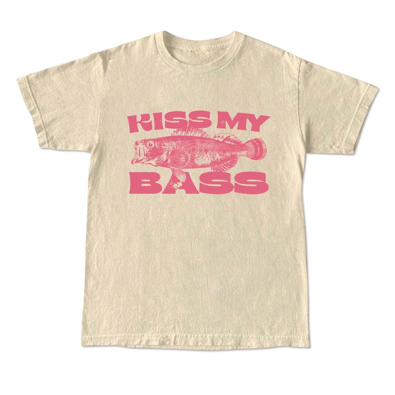 Kiss My Bass Vintage Style Fishing T-Shirt, Fisher Graphic Shirt Pink Design Limited Edition Menswear Birthday Christmas Day Menswear Birthday