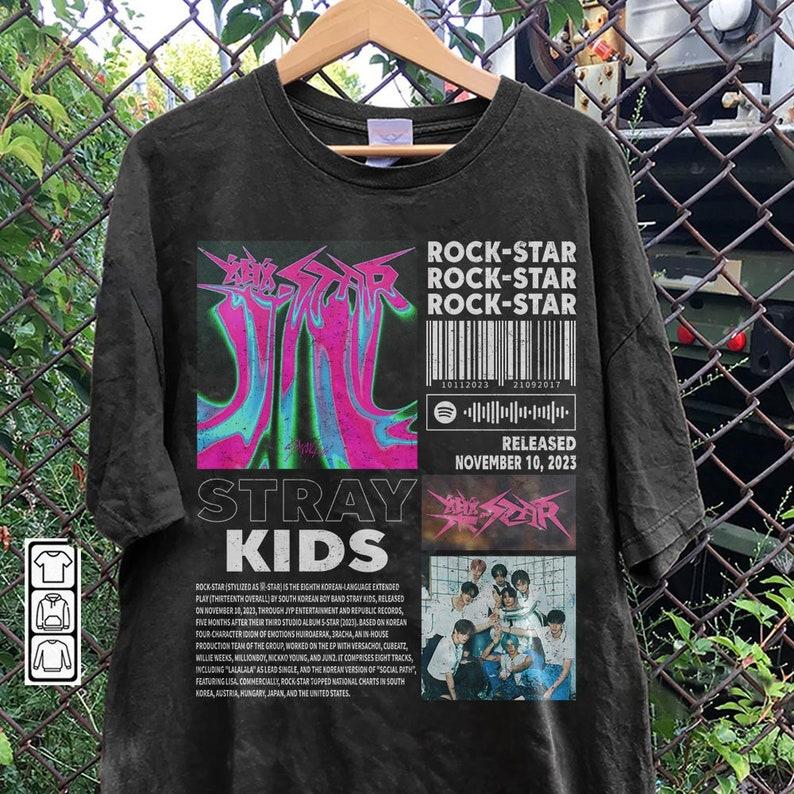 Stray Kids Kpop Merch Shirt, Stray Kids ROCK-STAR Album 90s Tee, Bts Kpop Gift Bootleg Inspired Sweatshirt PTP... (Image 1)