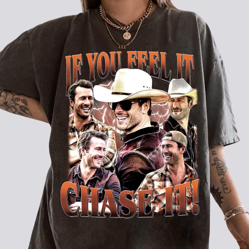 Vintage If You Feel It Chase It Glen Powell Tyler Owens Shirt, Gift For Women and Men, Unisex Softstyle Crewneck Menswear T-Shirt Medium Fit