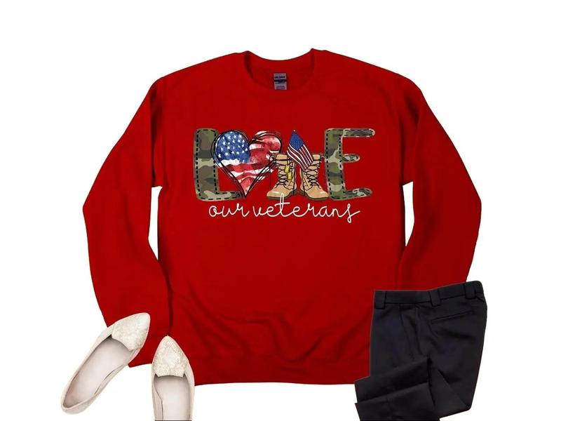Love Our Veterans Sweatshirt, Memorial Day Sweatshirt T-shirt Hoodie, Independence Day Gift, American Flag... (Image 5)