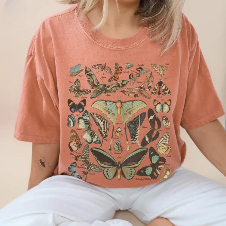 Vintage Butterfly & Moth T-Shirt, Cottagecore Aesthetic Tee, Nature-Inspired Shirt, Gift for Women, Crew Neck, Trending T-shirt