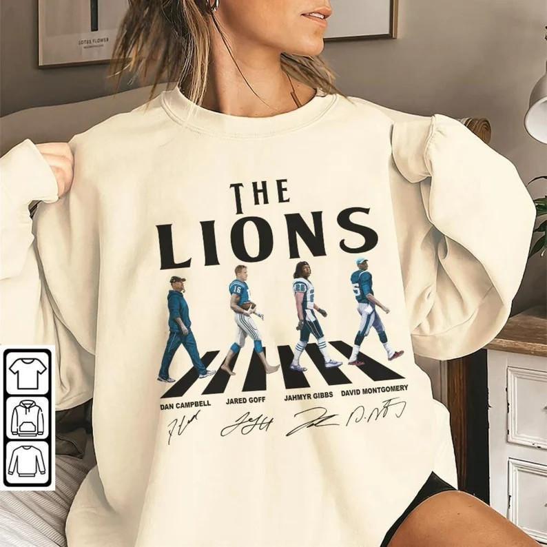 Lion Walking Abbey Road Signatures Football Shirt, Detroitttt Vintage T-shirt, Football Tee