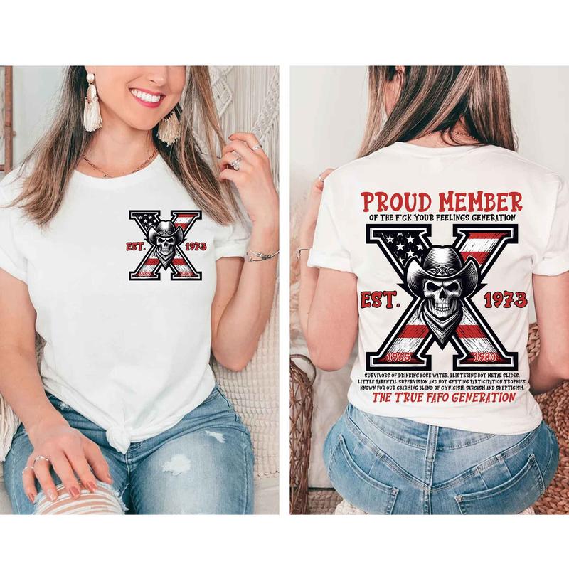 Custom Year GenX Skull T-shirt, Est.1973 GenX Skull 2 Side Shirt, Vintage 90s GenX 1965-1980 Shirt