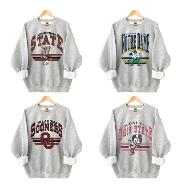 Vintage College Football Mascot Crewneck Sweatshirt, Vintage Sweatshirt All Teams NCAA, Classic Sport Sweatshirt, Gifts For Sport, Color Sport Grey