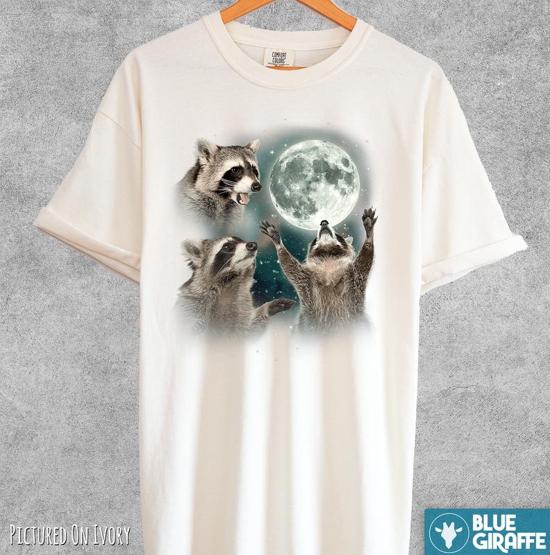 Three Raccoons Vintage Shirt, Retro Raccoon Moon Tshirt, Raccoon Lovers T Shirt, Funny Raccon Tee, Oversized Washed Tee, Raccoon Gifts, Comfort Colors