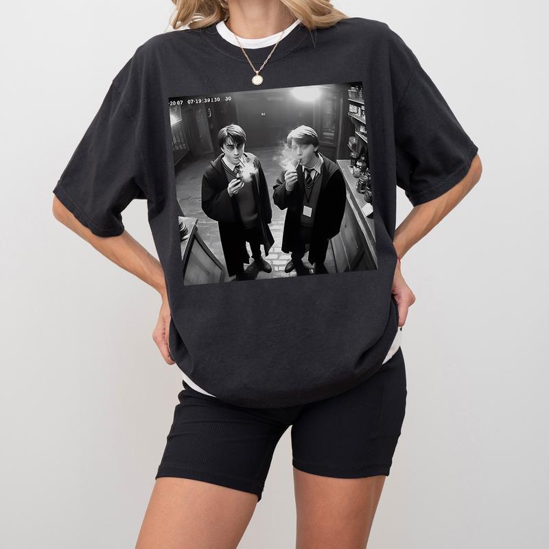 Harry and Ron Smoking T-Shirt, Wizarding Fan Funny 90s Vintage Meme T-Shirt, Potterhead Christmas, Birthday Gift Potter Book Funny 90s Vintage Meme
